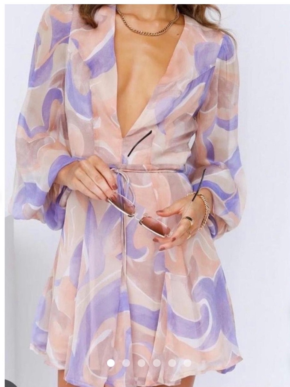 Hello Molly Lavender & Blush Swirl Tie-Waist Mini Dress